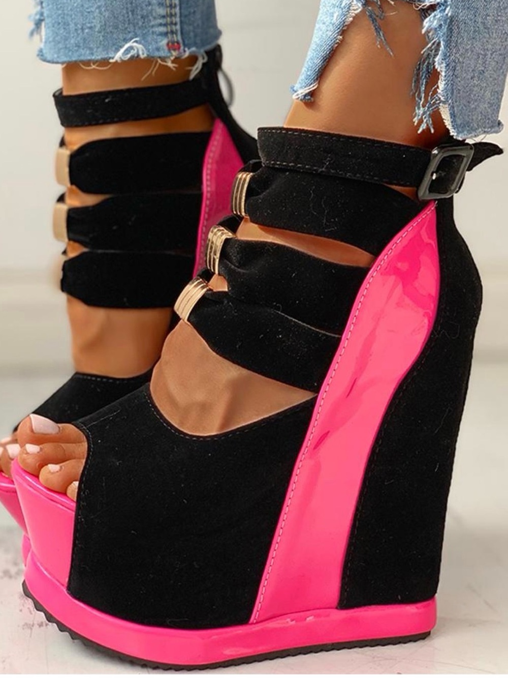 Y2K Dramatic Wedge Sandals with Ankle Straps